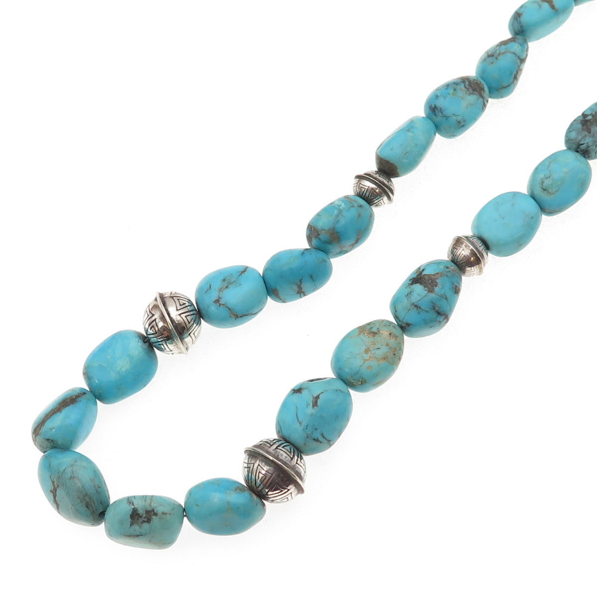 Running Bear & Sunrise Old Pawn Sterling Turquoise Navajo Pearls Necklace 16-18"