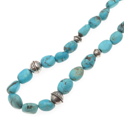Running Bear & Sunrise Old Pawn Sterling Turquoise Navajo Pearls Necklace 16-18"