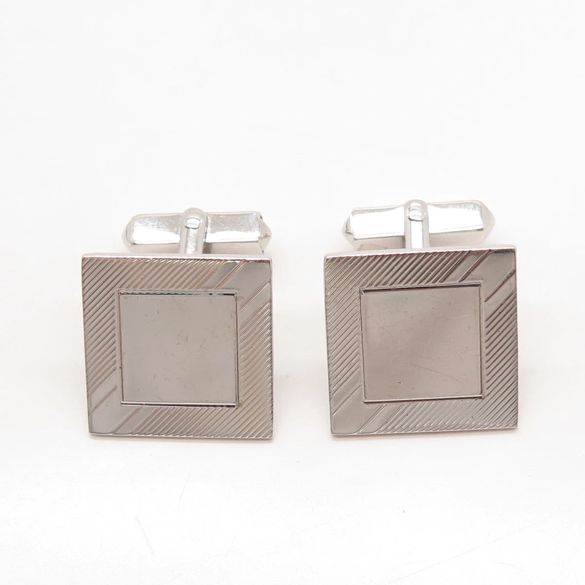 925 Sterling Silver Vintage Swank Striped Square Cufflinks