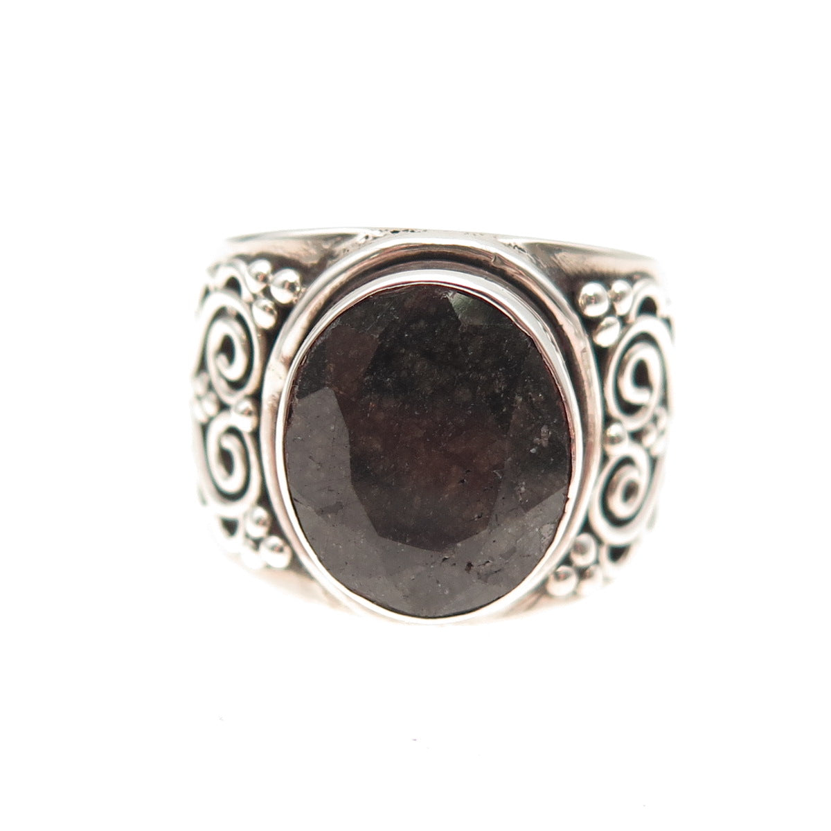 Samuel Benham Sterling Silver Vintage Real Black Sapphire Heart Ring Size 7.25
