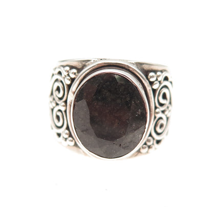 Samuel Benham Sterling Silver Vintage Real Black Sapphire Heart Ring Size 7.25