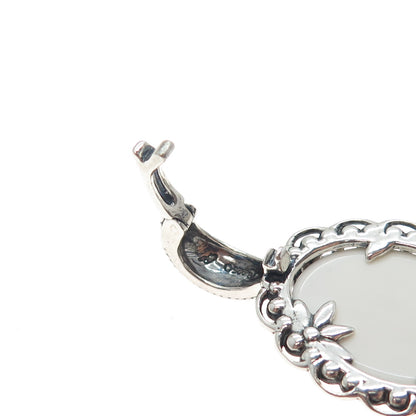 CAROLYN POLLACK Sterling Silver Vintage Real White Onyx Flower Oxidized Pendant