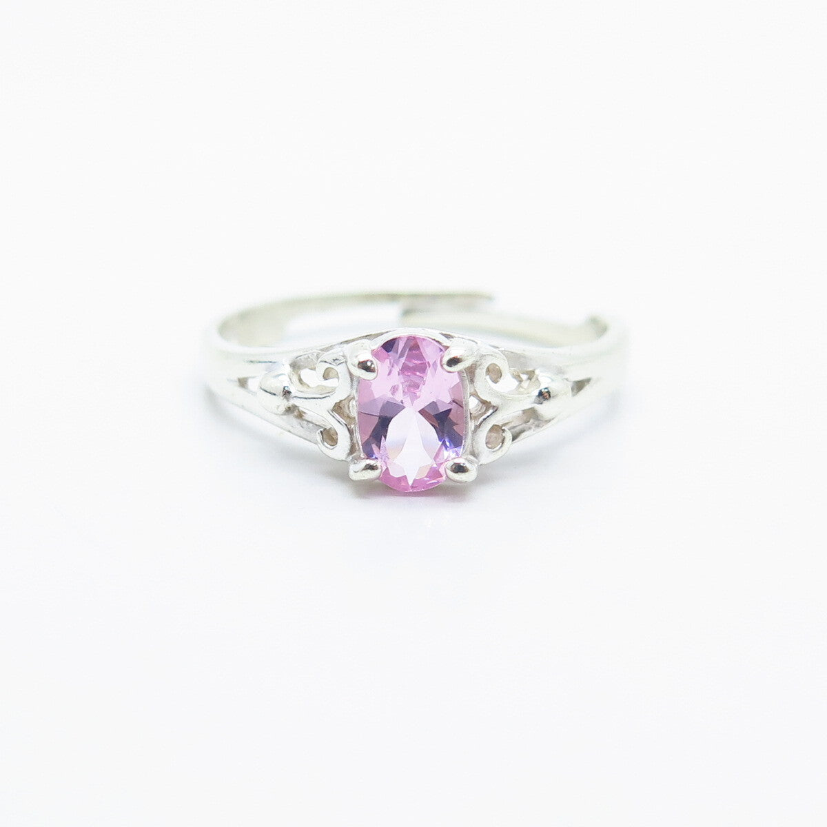 925 Sterling Silver Pink C Z Adjustable Ring Size 6.5