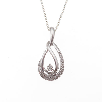 925 Sterling Silver Real Round-Cut Diamond Teardrop Cable Chain Necklace 18"