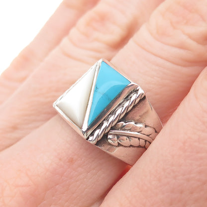 Silver Cloud Old Pawn 925 Sterling Vintage Turquoise & MOP Feather Ring Size 7