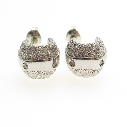 925 Sterling Silver Real Round-Cut Diamond Textured Half Hoop Earrings