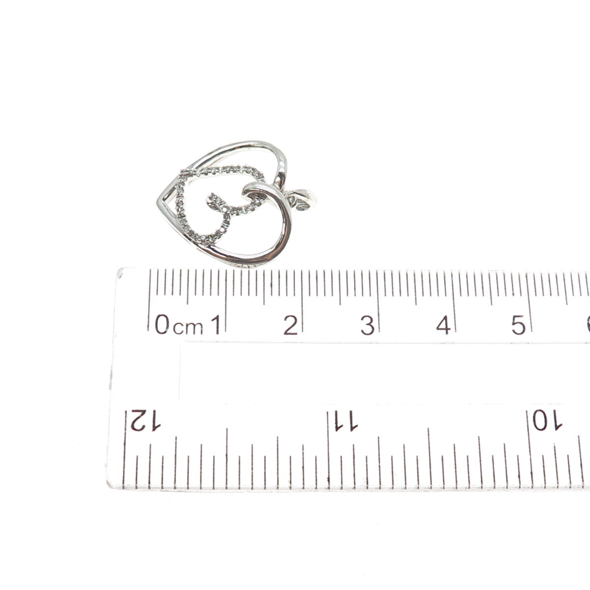 925 Sterling Silver Real Round-Cut Diamond Couple Heart Mini Charm Pendant