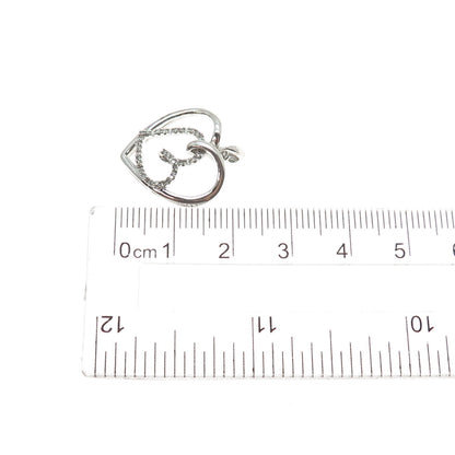 925 Sterling Silver Real Round-Cut Diamond Couple Heart Mini Charm Pendant