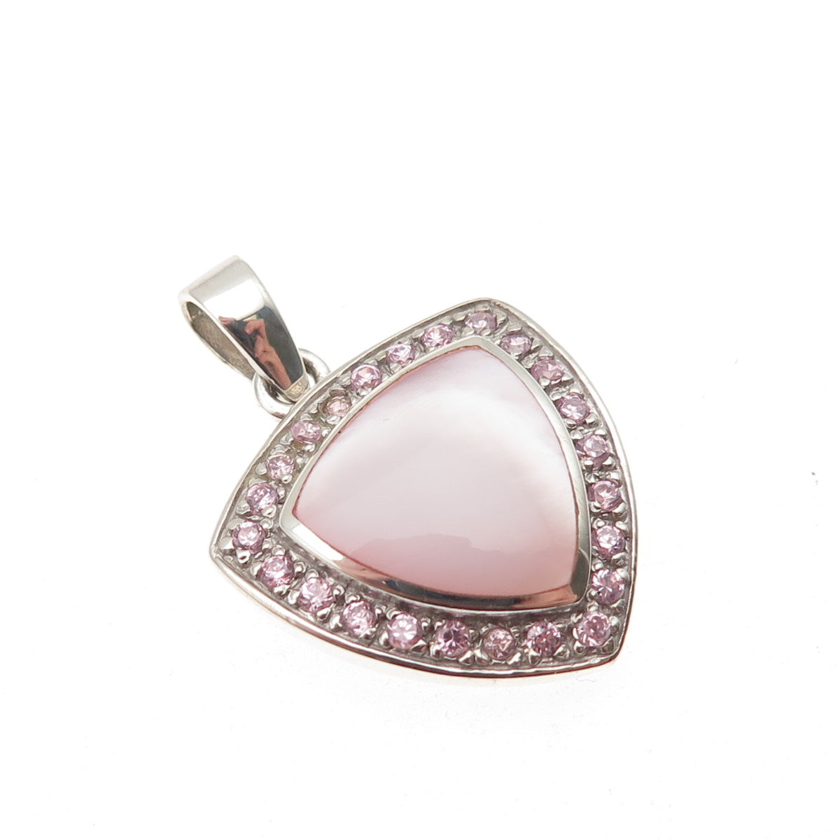 925 Sterling Silver Real MOP & C Z Triangle Charm Pendant