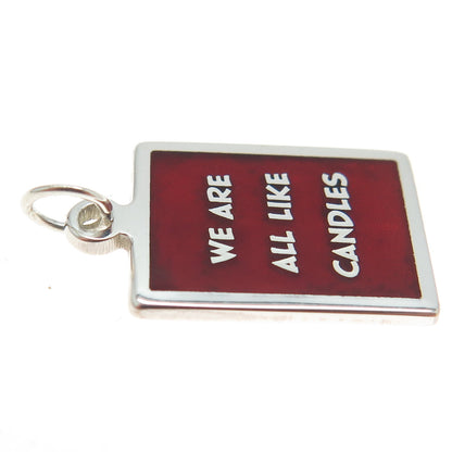 925 Sterling Silver Enamel "We Are All Like Candles" Minimalist Charm Pendant