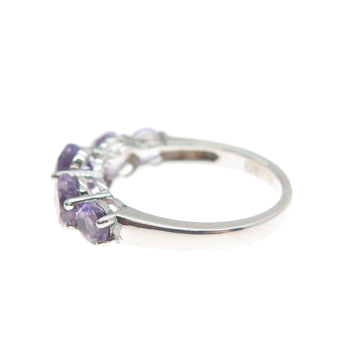 925 Sterling Silver Real Round-Cut Graduated Amethyst Ring Size 6