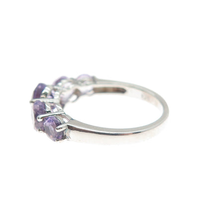 925 Sterling Silver Real Round-Cut Graduated Amethyst Ring Size 6
