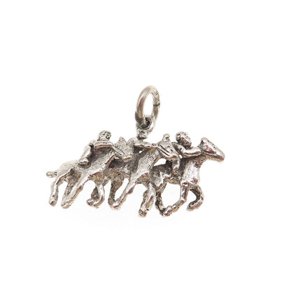 925 Sterling Silver Vintage Horse Racing Oxidized 3D Mini Charm Pendant