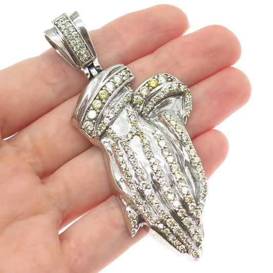 925 Sterling Silver Vintage Round-Cut Canary & White C Z Praying Hands Pendant