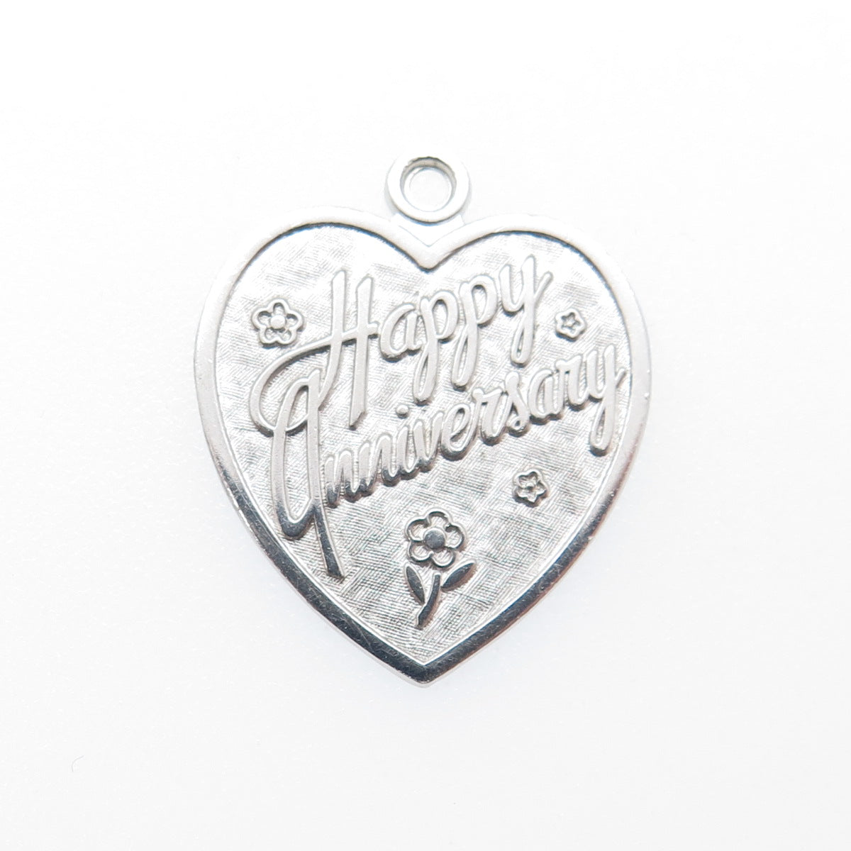 LAMODE 925 Sterling Silver Vintage Happy Anniversary Heart Tag Charm Pendant