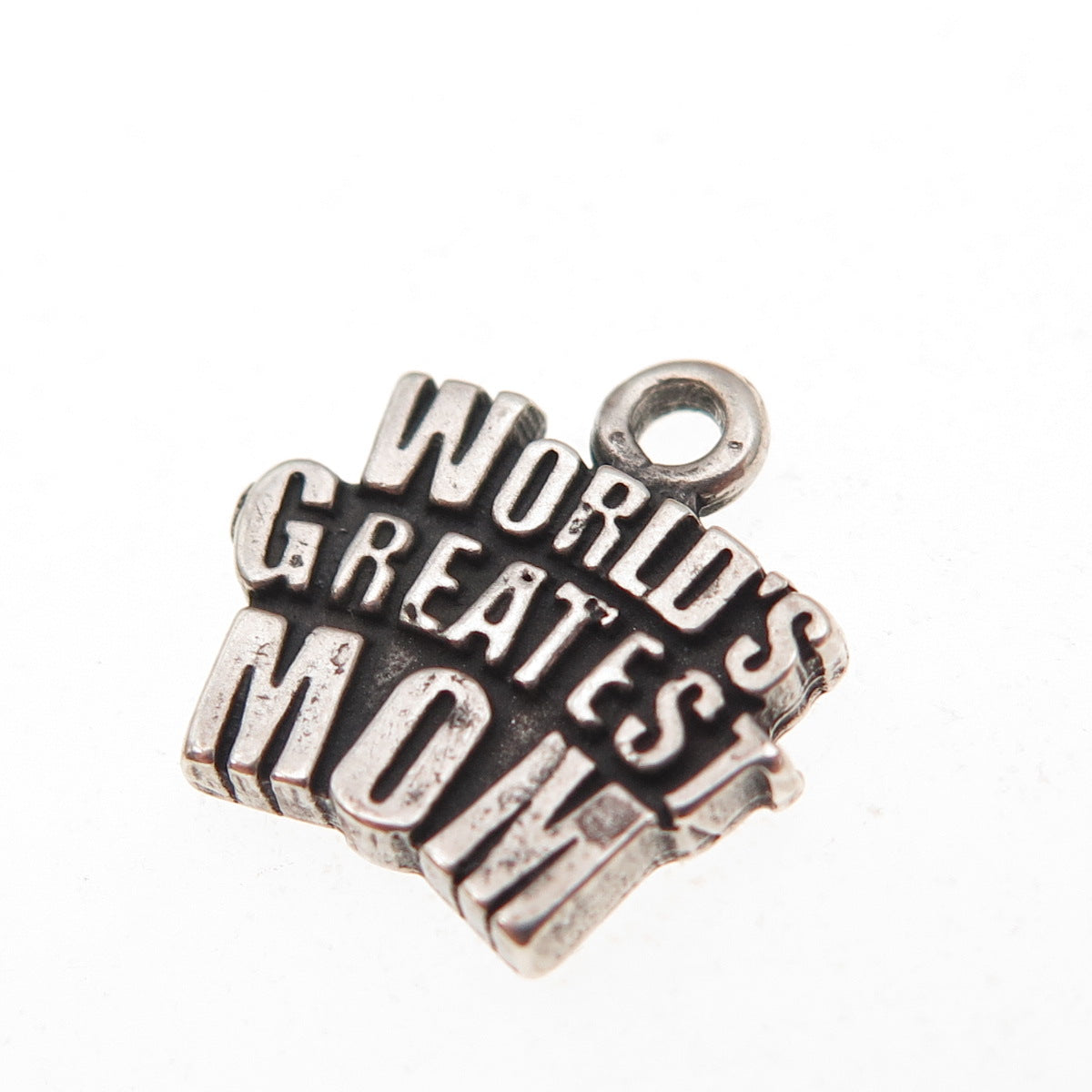 925 Sterling Silver Vintage World's Greatest Mom Oxidized Charm Pendant