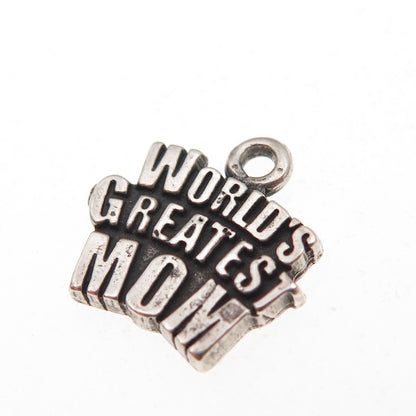925 Sterling Silver Vintage World's Greatest Mom Oxidized Charm Pendant