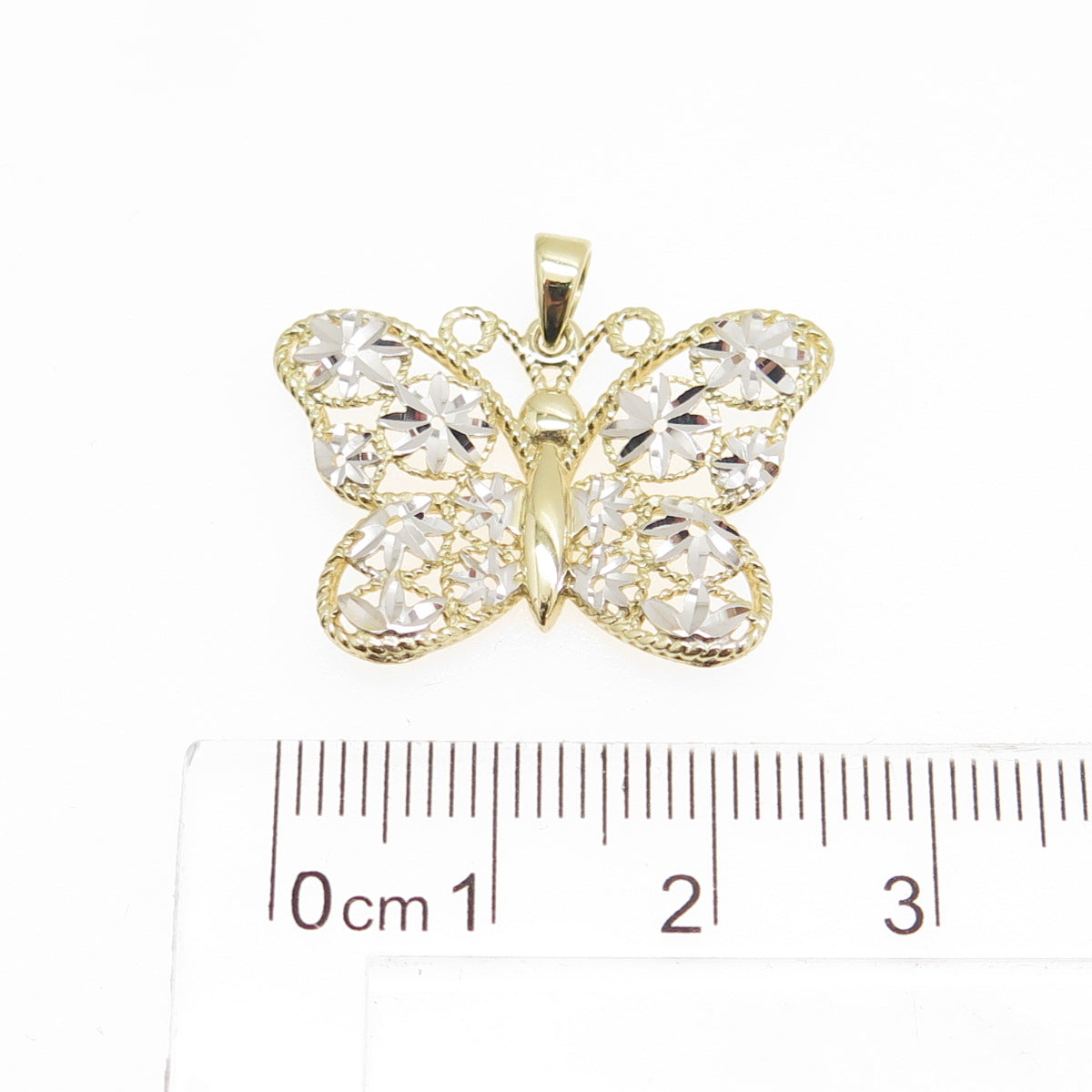 14K Yellow & White Gold Diamond-Cut Floral Butterfly Minimalist Charm Pendant
