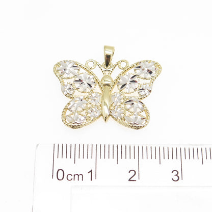 14K Yellow & White Gold Diamond-Cut Floral Butterfly Minimalist Charm Pendant