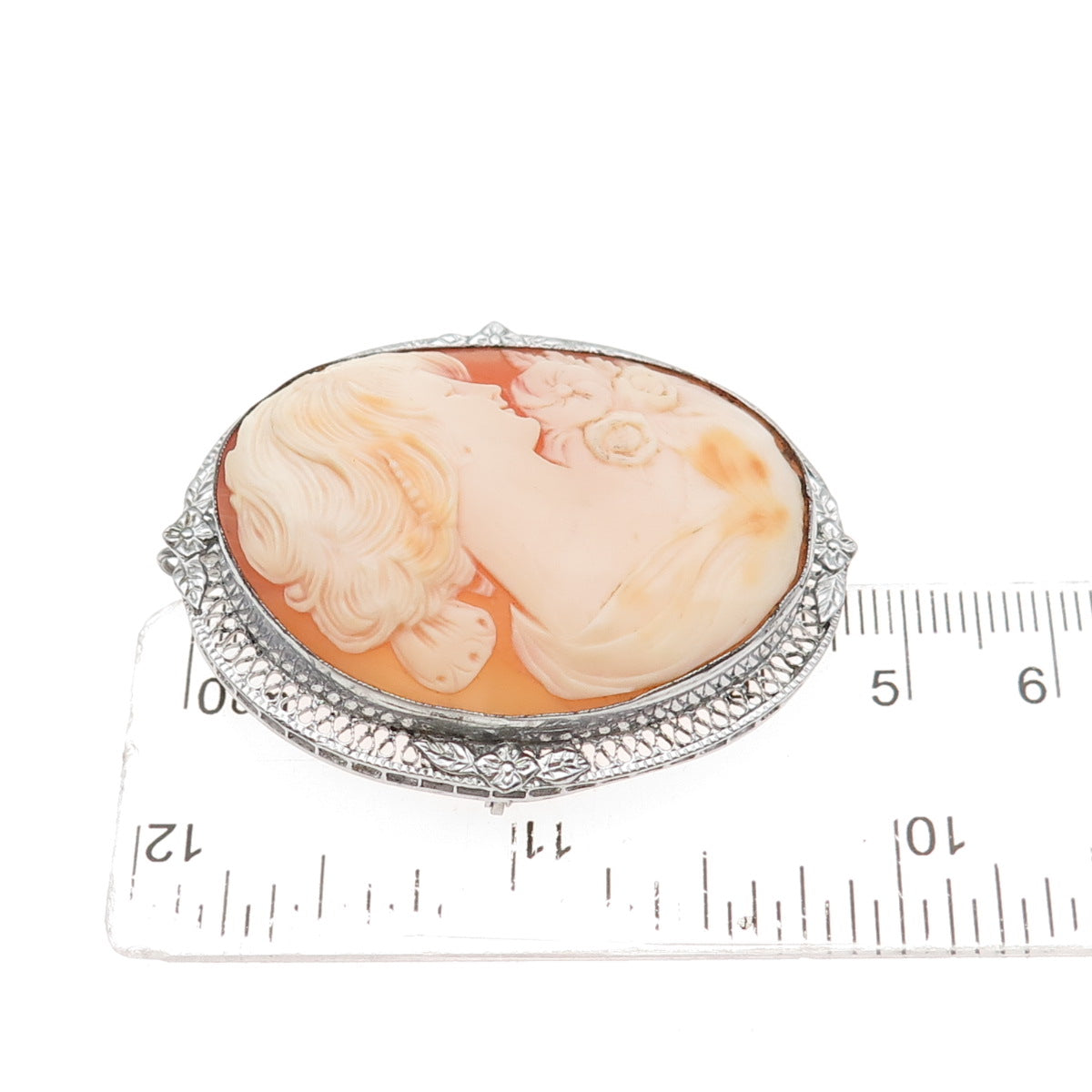 925 Sterling Silver Antique Art Deco Real MOP Lady Cameo Pin Brooch / Pendant