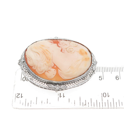 925 Sterling Silver Antique Art Deco Real MOP Lady Cameo Pin Brooch / Pendant