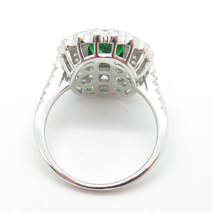 925 Sterling Silver Green Octagon-Cut & White Round-Cut Shaped C Z Ring Size 8