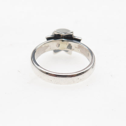 925 Sterling Silver Vintage Real Amethyst Modernist Sun Oxidized Ring Size 7.75