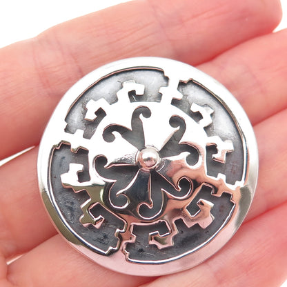 925 Sterling Silver Vintage Mexico Shield Oxidized Pin Brooch / Pendant