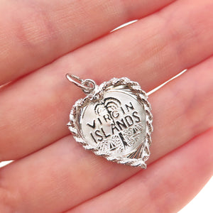 Crea 925 Sterling Silver Vintage Virgin Islands Heart Charm Pendant