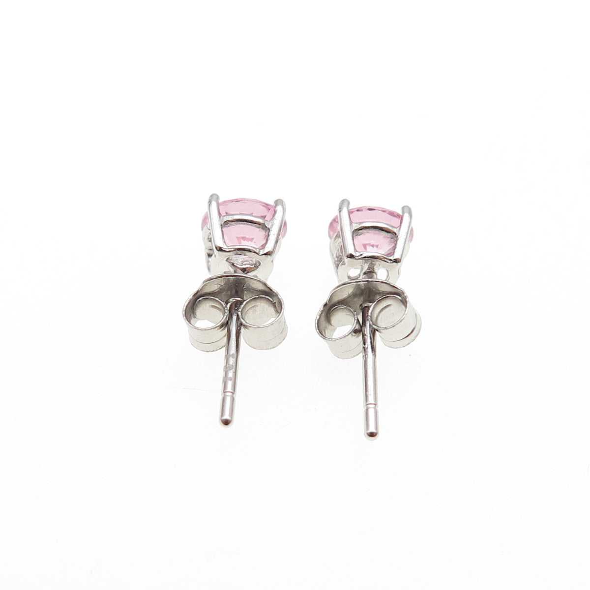 925 Sterling Silver Round-Cut Pink C Z Stud Earrings