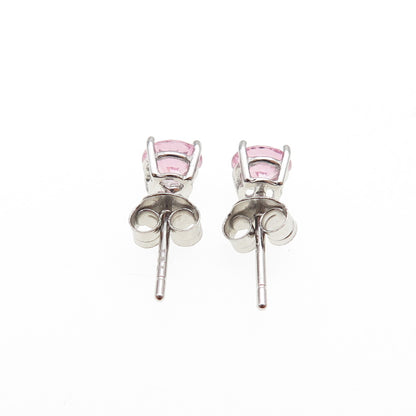 925 Sterling Silver Round-Cut Pink C Z Stud Earrings