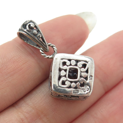 925 Sterling Silver Vintage Blue Glass Pendant