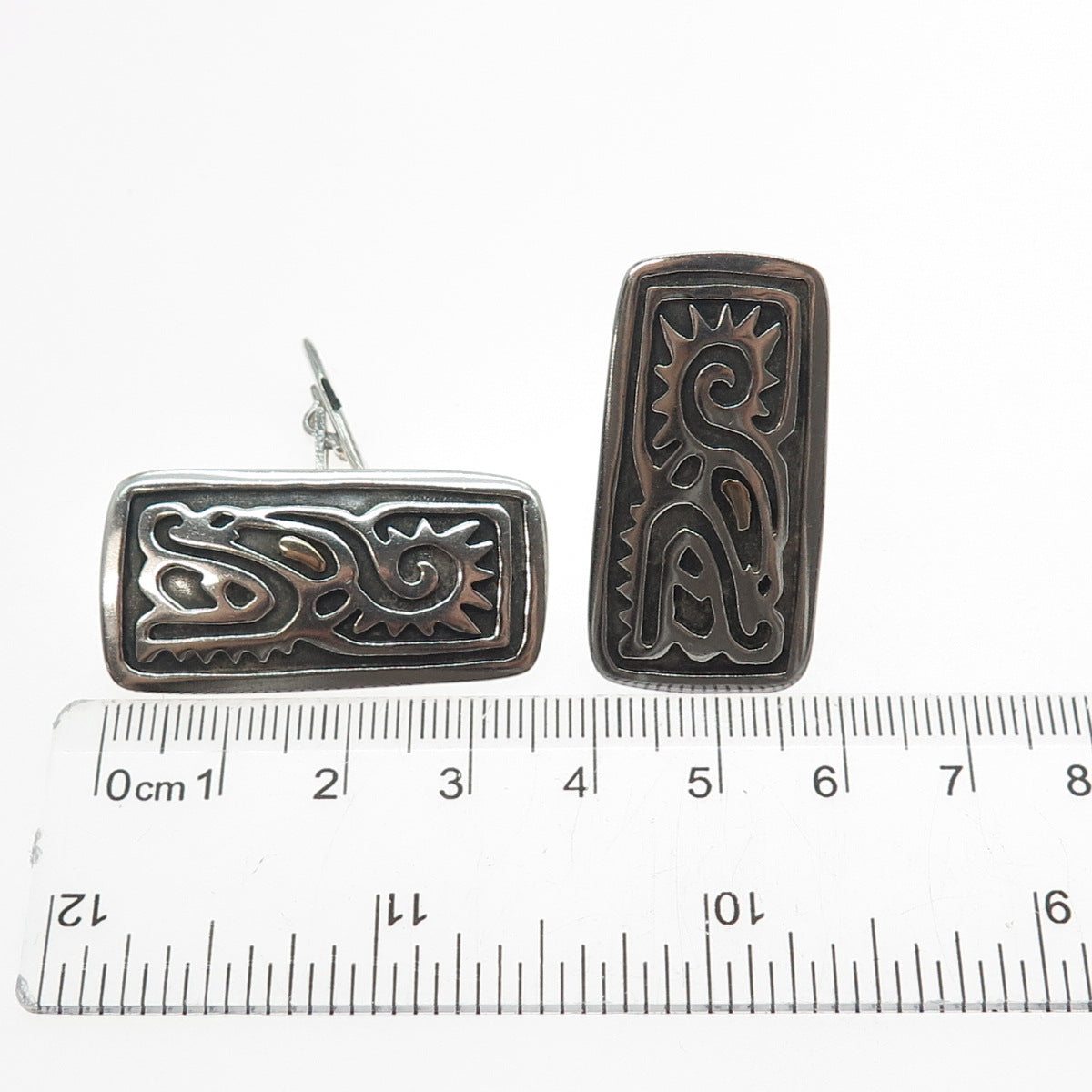 Old Pawn Sterling Silver Vintage Southwestern Tribal Symbol Oxidized Cufflinks