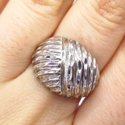 925 Sterling Silver Vintage Ribbed Ring Size 8.25