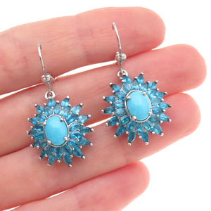 D'Joy 925 Sterling Silver Real Sleeping Beauty Turquoise Apatite Dangle Earrings