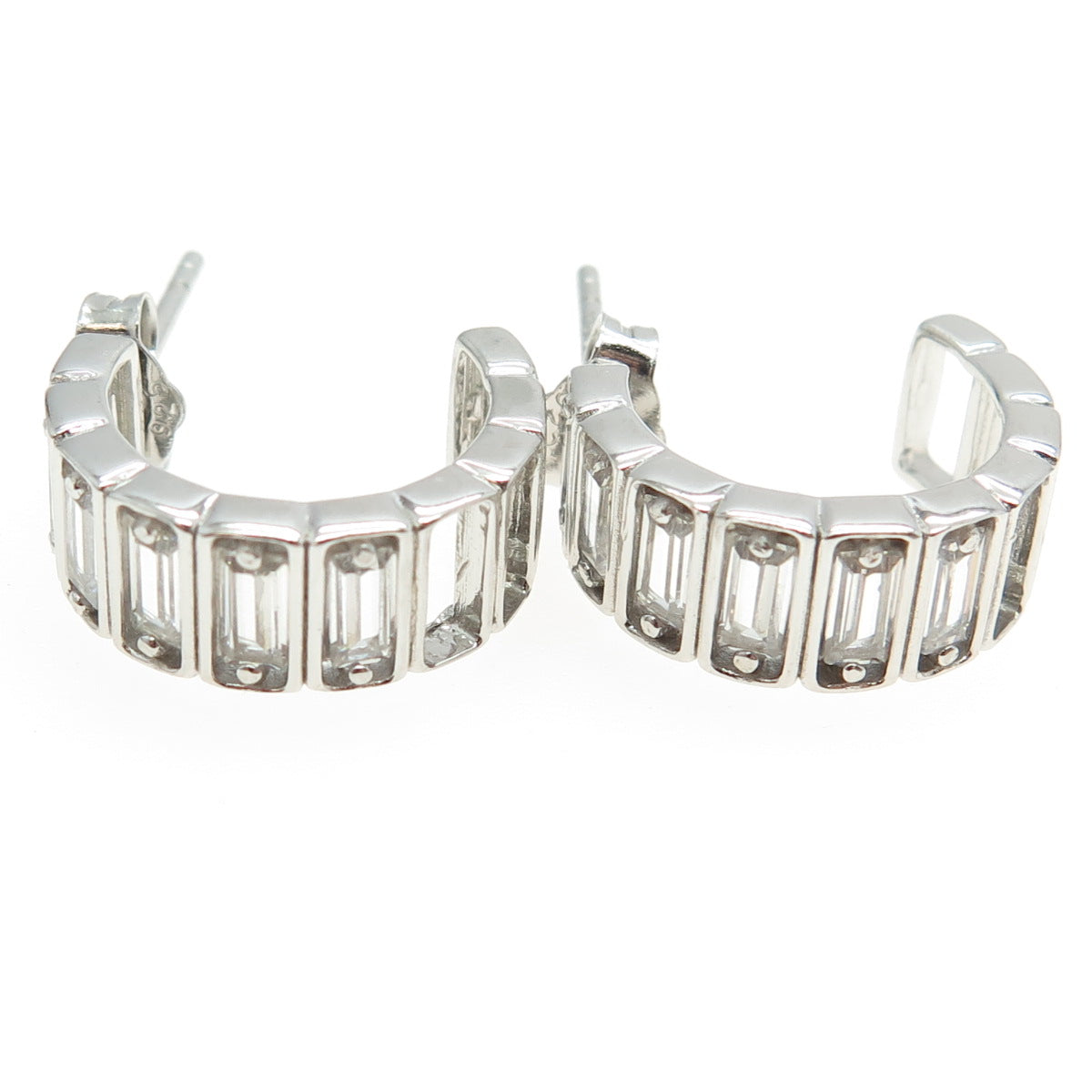 925 Sterling Silver C Z Half Hoop Earrings