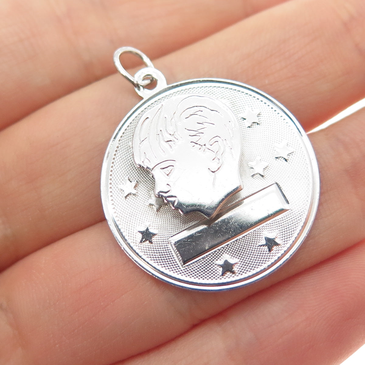 MARK MERCY 925 Sterling Silver Vintage Boy Double Layered Charm Pendant