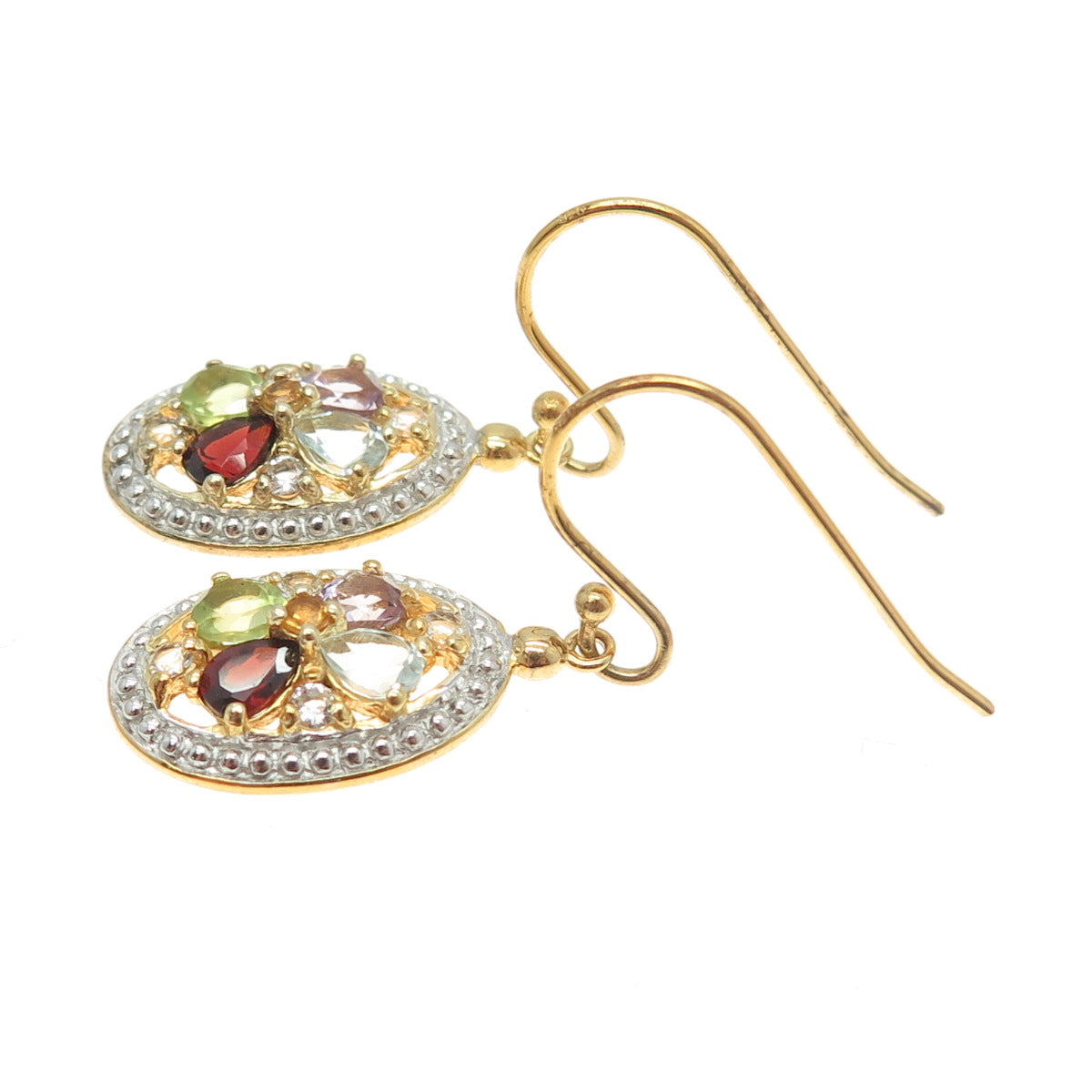 925 Sterling Silver Gold Plated Real Blue Topaz Garnet Peridot Amethyst Earrings