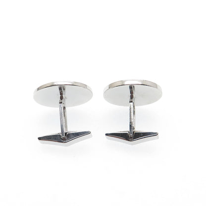 925 Sterling Silver Vintage Ribbed Round Cufflinks