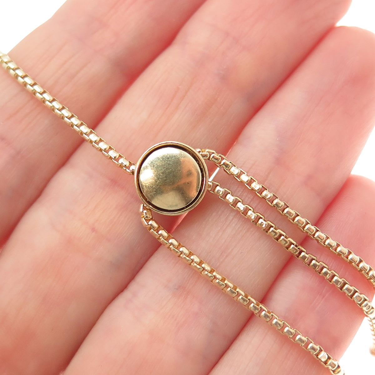 925 Sterling Silver Gold Plated C Z Heartbeat Adjustable Box Bracelet 6-9.25"