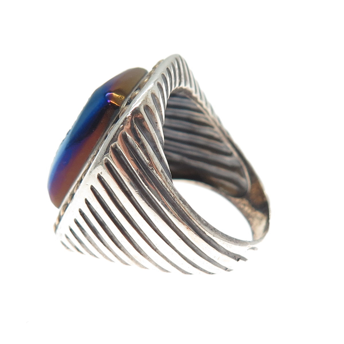 AKR AMY KAHN RUSSELL Sterling Silver 2-Tone Vintage Real Blue Druzy Ring Size 7