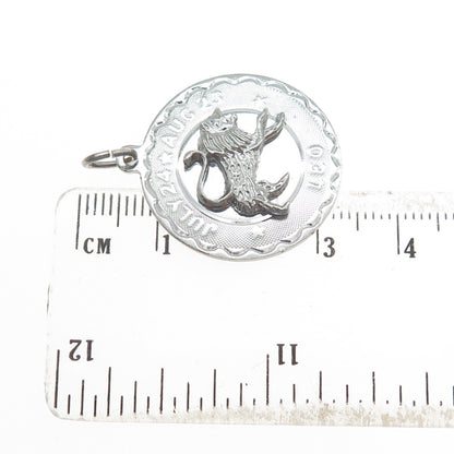ELCO 925 Sterling Silver Antique Leo Zodiac Sign Round Pendant