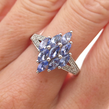 Chuck Clemency 925 Sterling Silver Real Tanzanite & White Topaz Ring Size 8