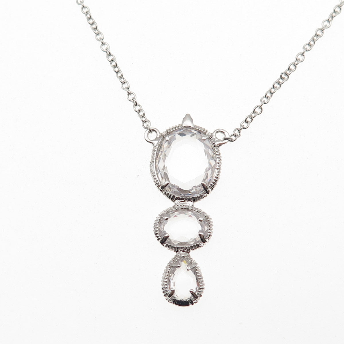 925 Sterling Silver Oval & Pear-Cut C Z Cable Chain Necklace 16"