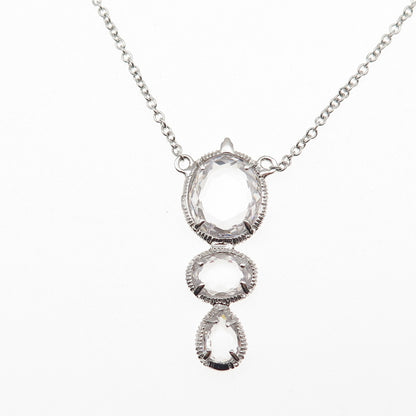 925 Sterling Silver Oval & Pear-Cut C Z Cable Chain Necklace 16"