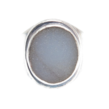 J. LEWIS 925 Sterling Silver Vintage Real Druzy Modernist Ring Size 8