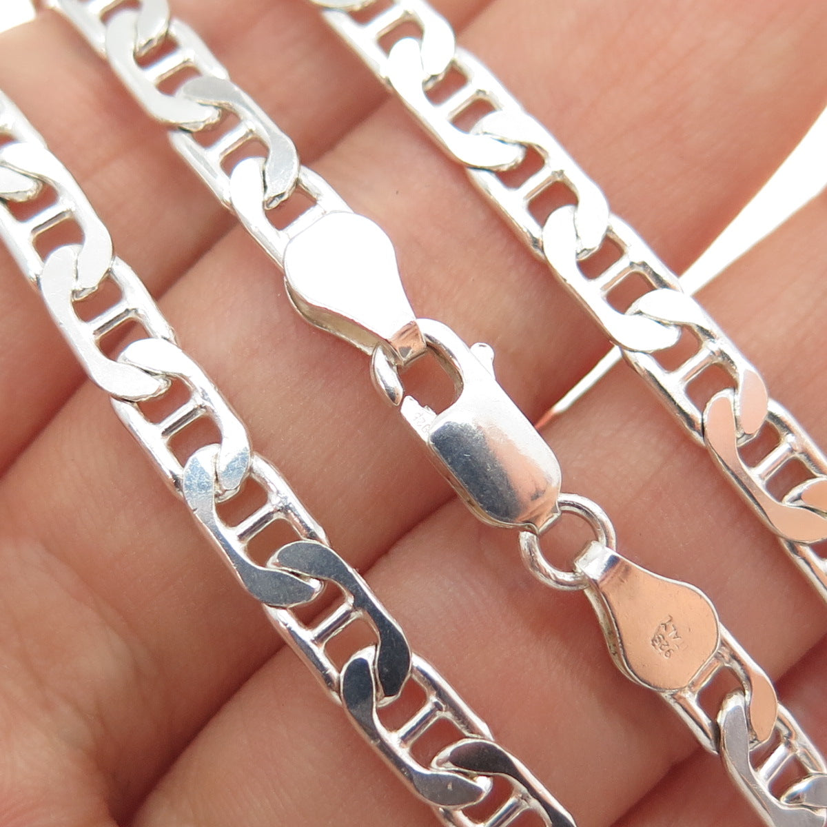 925 Sterling Silver Vintage Italy Anchor Mariner Chain Necklace 18"