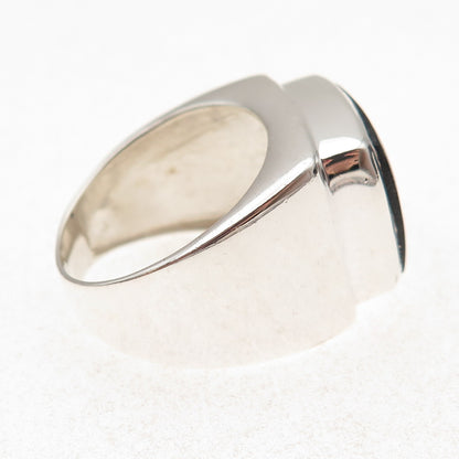 925 Sterling Silver Vintage Real Black Onyx Modernist Ring Size 10.25