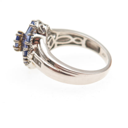 Chuck Clemency 925 Sterling Silver Real Tanzanite & White Topaz Ring Size 8