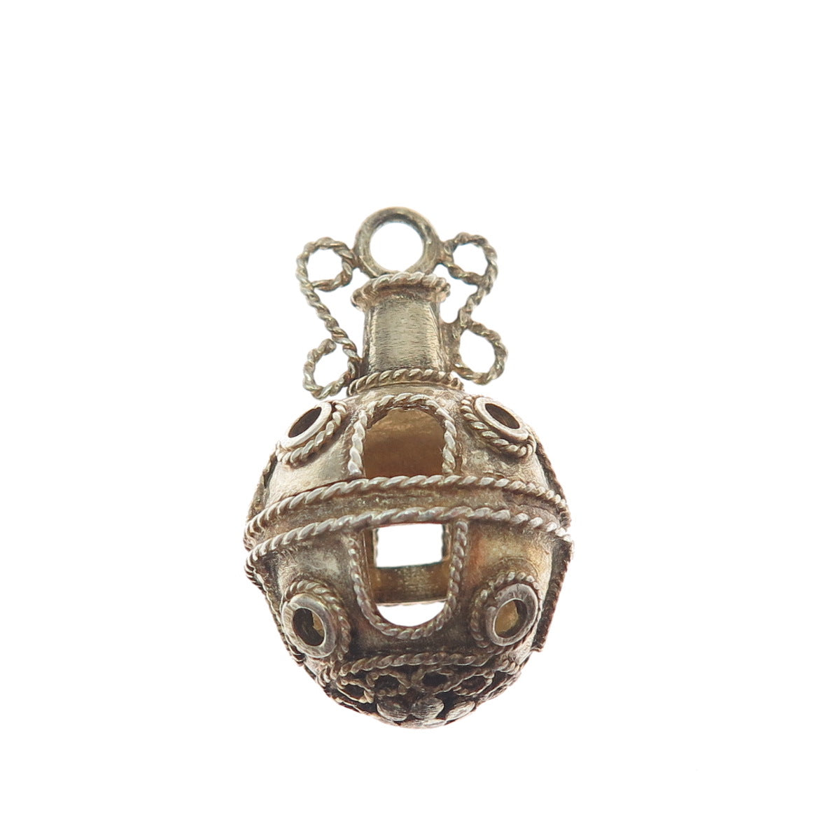 925 Sterling Silver Gold Plated Vintage Mexico Mayan Jar 3D Charm Pendant